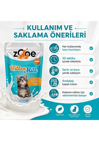 Zooe Kitten Milk Yavru Kedi Süt Tozu 200 G - Kitten Milk Kedi Sütü - Anne Sütü Takviyesi - Taurin Vitamin Mineral İçeren Yavru Kedi Maması - Replacer For Kittens Anne Sütü