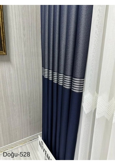 Nivemeshome Doğu Lacivert- Gold Ft671536 V-528 1/3 Sık Pileli Fon Perde Apm Lacivert - Gold