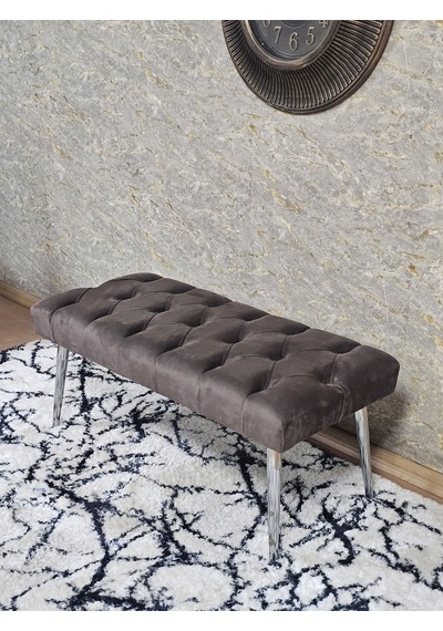 Zafir Krom Kaplama Sivriltme Ayaklı 90 Cm Puf Bench - Puf - Bench - Kasalı Oturak - Oturak - Yatak Ucu Puf Kahverengi