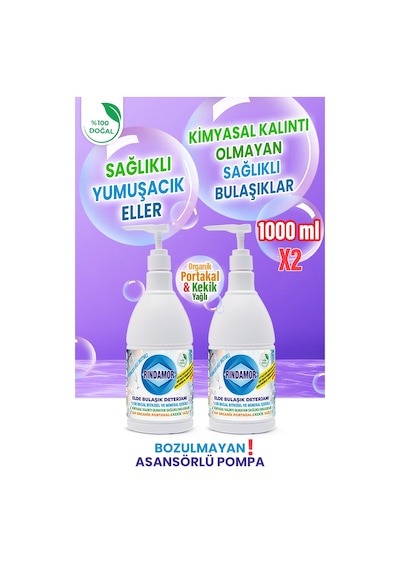 %100 Doğal Bitkisel Elde Bulaşık Deterjanı 2 X 1000 Ml