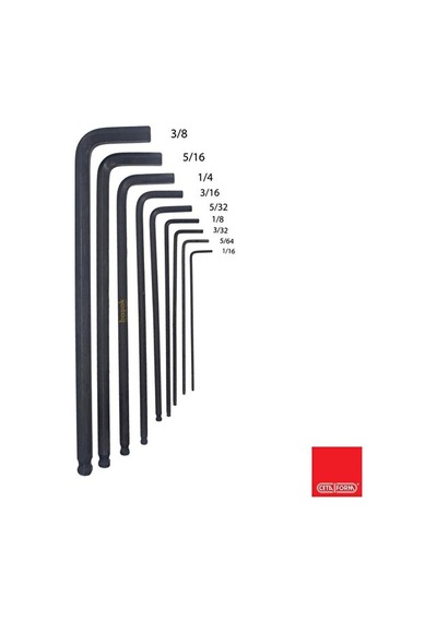 1/16" - 3/8" Topbaşlı Uzun Inch Allen Takımı 9 Parça Lt/900af