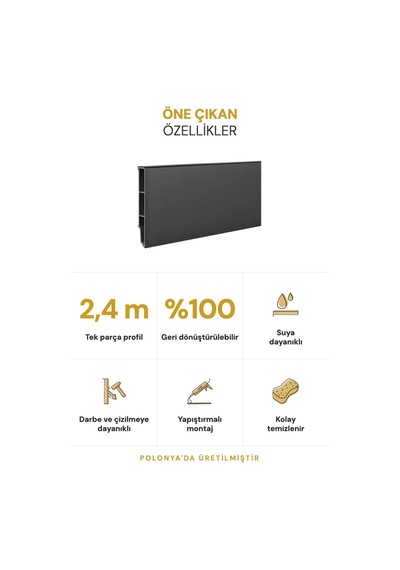 Vilo Sempla 702 Siyah Pvc Süpürgelik 240cm Kolay Montaj - Suya Ve Çizilmeye Dayanıklı
