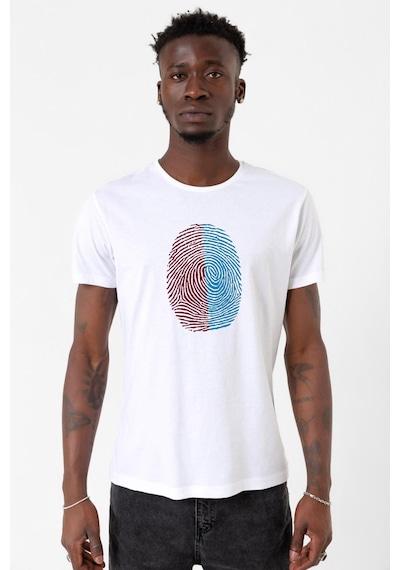 Bordo Mavi Parmak İzi Beyaz Erkek Bisikletyaka Tshirt Çok Renkli