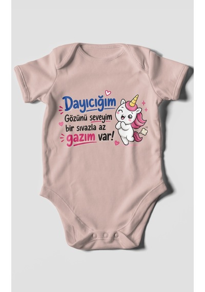 Morivokids Dayıya Özel Kısa Kollu Bebek Body %100 Pamuk Zbn190-kk Pastel Pembe
