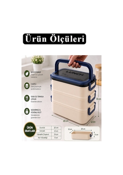 Mavi Beslenme Kutusu 3 Bölmeli 1 Adet 3 Bölmeli Beslenme Kabı Yemek Saklama Kabı Taşınabilir Lunch Box Okul