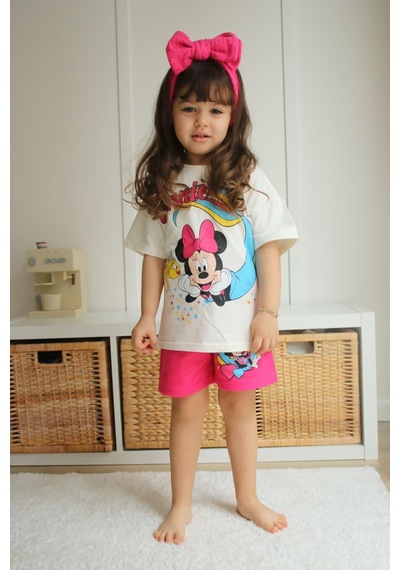 Miniko Kids Kız Çocuk Mickey Modelli Pamuk Şortlu Takım Krem