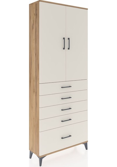 Arges Dolap 2 Raflı 5 Çekmeceli 2 Kapaklı 88x30x221 Çam-aytaşı Çam