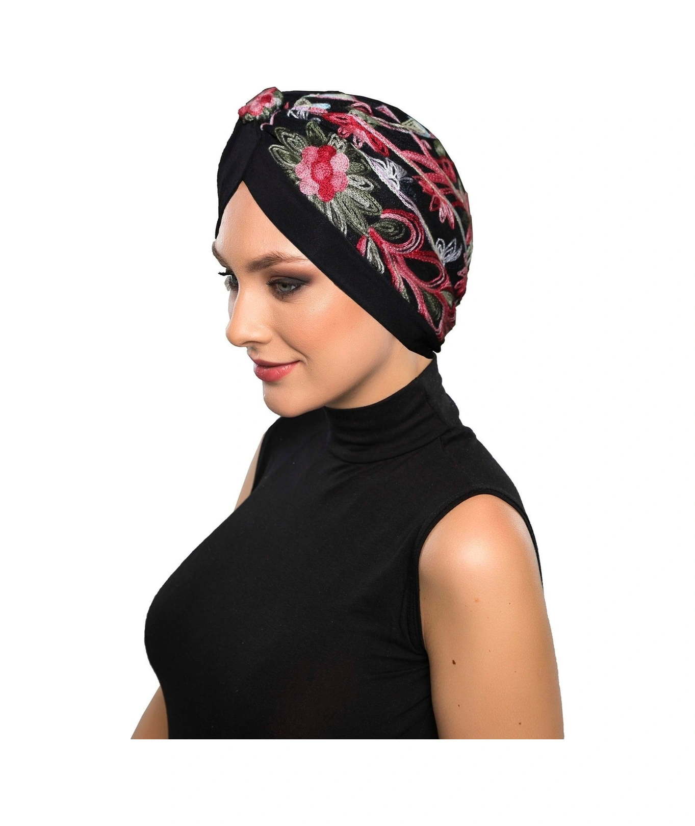 Elysianfidan Otantik Nakış Motifli Astarlı Hazır Türban Tesettür Bone Siyah Motif 8