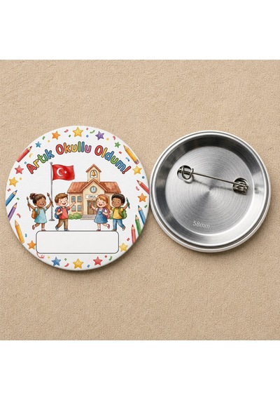 Fikart Artık Okullu Oldum - Yıldızlı - Okul Ve Öğrenci Temalı 58mm İğneli Metal Buton Rozet Çok Renkli