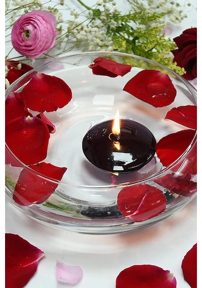 Float Siyah 24 Adet Yüzen Mum 4 Saat Yanan Tea Light Mum Kokusuz Terapi Mumu