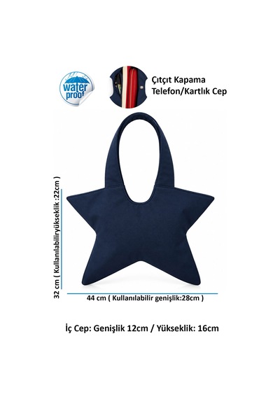 Tuttobene Star Bag Yıldız Çanta Çıtçıtlı İç Cepli Özel Tasarım Omuz Çantası Su Geçirmez Leke Tutmaz Tb052 Lacivert