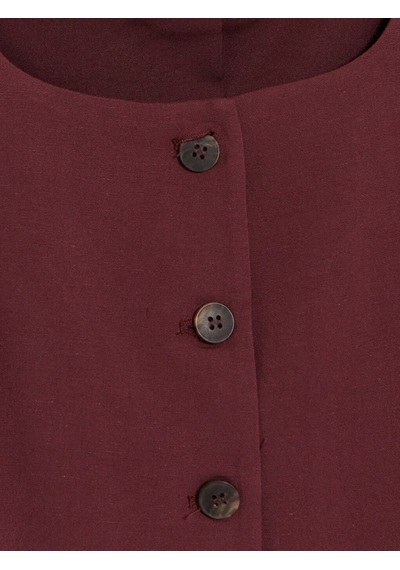 Lcw Everyday Bordo Beli Kuşaklı Keten Karışım Kadın Klasik Yelek