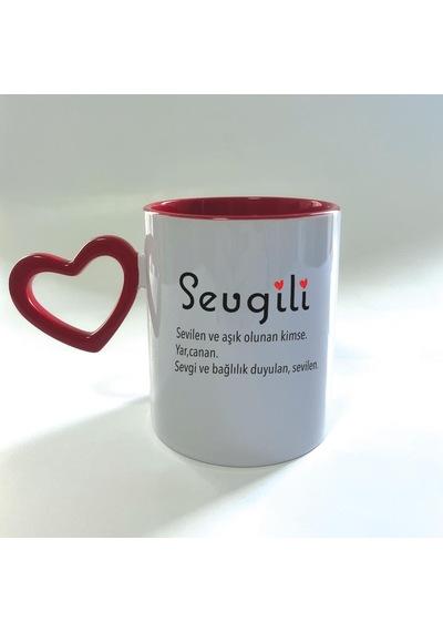 Sevgili Baskılı Kırmızı Boş Kalp Kulplu Mega Kupa