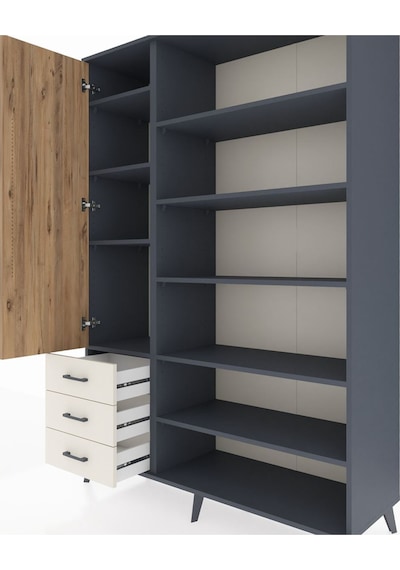 Hyperion Dolap 9 Raflı 3 Çekmeceli 3 Kapaklı 132x44x195 Antra... Antrasit