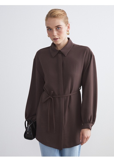 Lcw Modest Kahverengi Oversize Kadın Gömlek Tunik