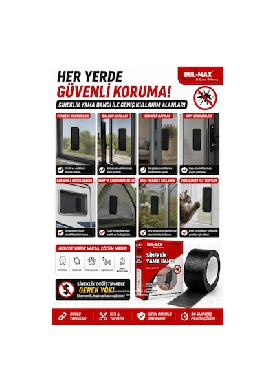 Sineklik Yama Bandı 50 Mm X 2 Metre Güçlü Yapışkanlı Sineklik Tamir Bandı Kes Yapıştır Fiber File On