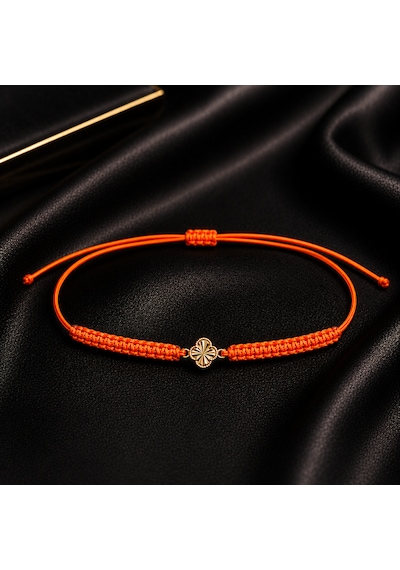 Seven Kuyumculuk 14 Ayar Altın Van Cleef Model Şans Yoncası Makrome Bileklik Turuncu