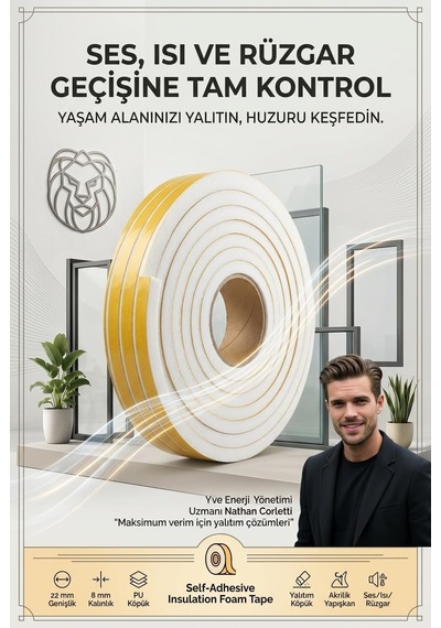 Tr 3 Metre Bölünebilir Kapı Pencere İzolasyon Süngeri 22x8 Mm Yapışkanlı Yalıtım Bandı 723806