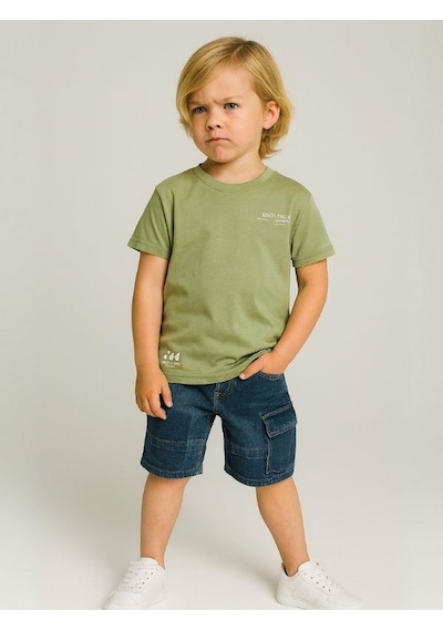 Jack Lions Erkek Bebek Pamuklu Sırtı Baskılı Skate T-shirt-15702 Yeşil