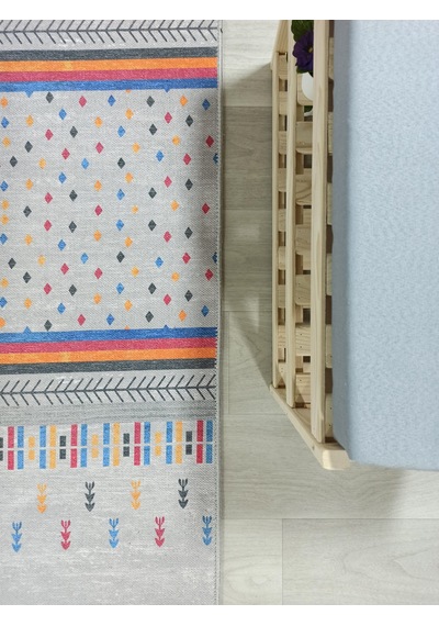 Gri Ve Çok Renkli Geometrik Desenli Modern Yolluk - Tk304ou