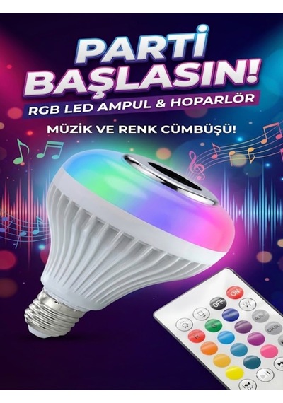 Büro Ev Ofis Hediyesi İçin Kumandalı Renkli Ampul Tip Rgb Lambalı Bluetooth Hoparlörü