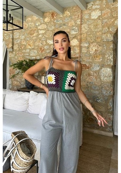 Jasmin Süzüneli Keten Tulum 1280-08 Gri