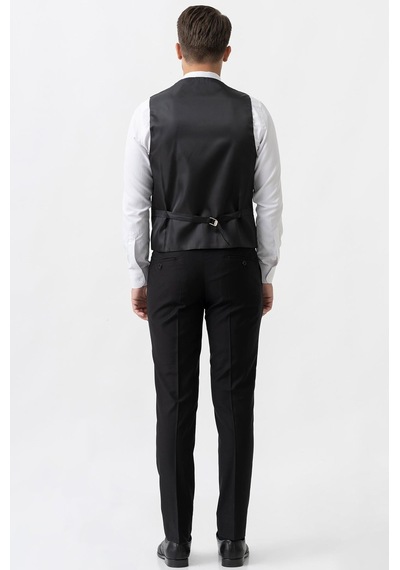 White Stone Terni Ty2001 Slim Fit Yelekli 6 Drop Düz Takım Elbise Siyah - 58 Siyah