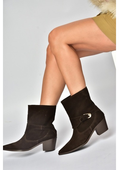 Fox Shoes Z654037761 Kahverengi Hakiki Deri Süet Alçak Topuklu Western Kadın Bot