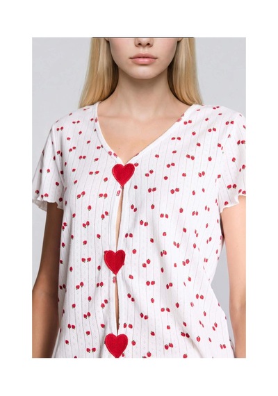 Defacto Regular Fıt Şortlu Kısa Kollu Desenli 2li Ecru Pijama Takımı H6373ax26hser98 Ekru-er98