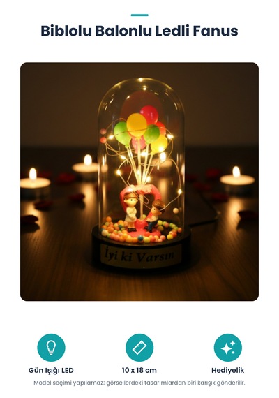 Biblolu Balonlu Ledli Fanus Standart