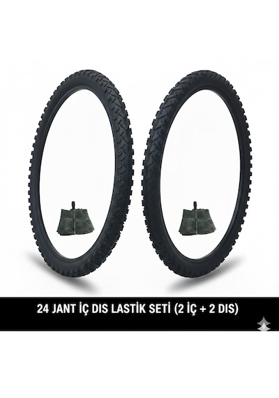 24 Jant Lastik Seti - 2 Dış Lastik 24x1.95 + 2 İç Lastik Oto Kalın Sibop - Takım Bisiklet Lastiği