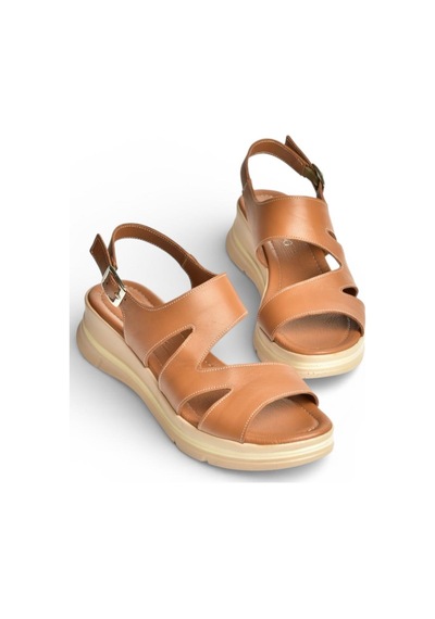 Fox Shoes Y555210403 Taba Hakiki Deri Kadın Sandalet Taba