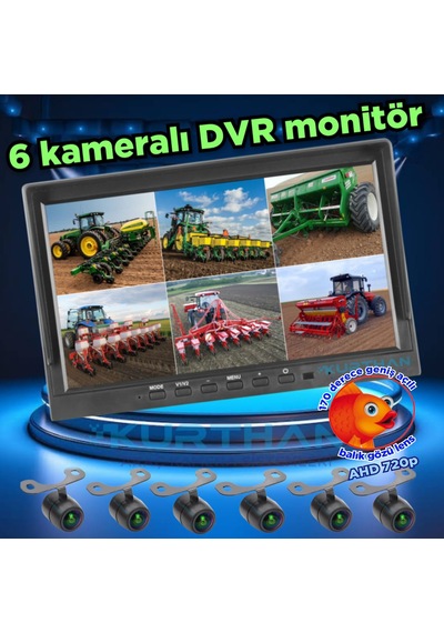 Ledsiz 6 Adet Ahd 720p Balık Gözü Kelebek Kamera 6 Kanallı 10'' Hybrid Dvr Monitör 12 V 256 Gb