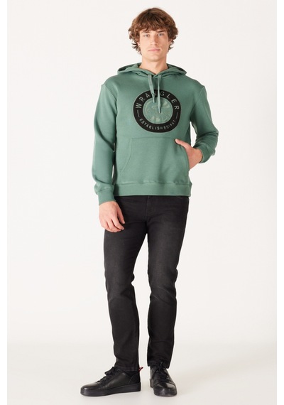 Wrangler Regular Fit Normal Kesim Kapüşonlu İçi Polarlı Yeşil Sweatshirt