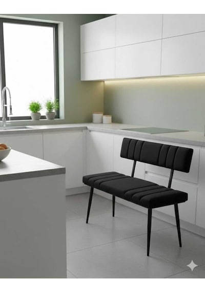 Özcan Metal Siyah Metal Ayaklı Metal Kasalı Sırtlı Mutfak Salon Antre Yatak Odası Balkon Puf Bank Bench Oturak Siyah