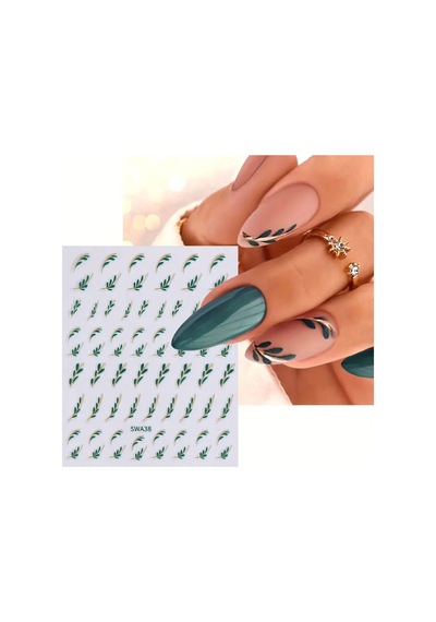 Nailist Greeny - Yeşil Altın Yaldızlı Bohem Yapışkanlı Tırnak Sticker Nail Art Tırnak Dövmesi
