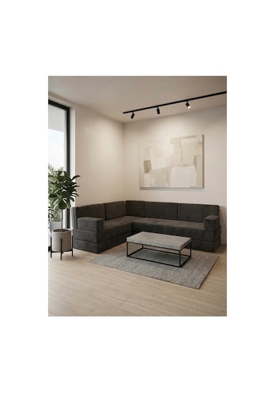 Premium Kadife Kumaş, Konforlu Yer Kanepesi ,modüler Şark Köşesi Takımı - Antrasit - 40 Cm- L Set
