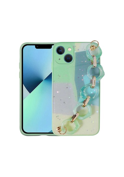 Apple Uyumlu iPhone 13 Simli Desenli El Askılı Tutacaklı Zore Elsa Silikon Kapak