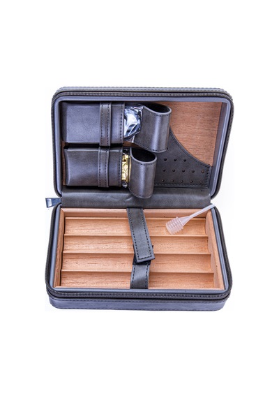 Cohiba Antrasit Çakmak Kesicili Deri Puro Taşıma Çantası & Seyahat Humidoru