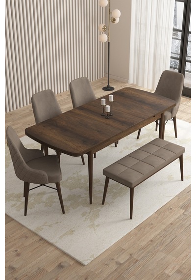 Loft Barok Desen 80x132 Açılabilir Mdf Masa Yemek Odası Takımı, Mutfak Takımı 4 Sandalye, 1 Bench Cappucino Loft Barok Desen 80x132 Açılabilir Mdf Masa Yemek Odası Takımı, Mutfak Takımı 4 Sandalye, 1 Bench Cappucino