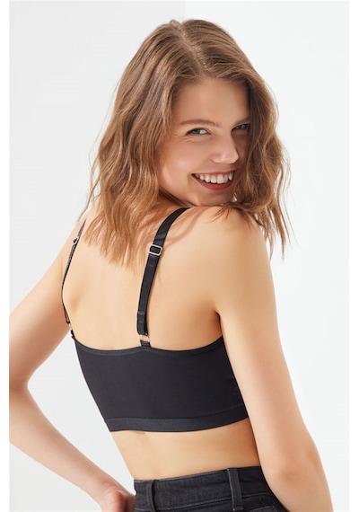 Cottonhill Siyah Pamuklu Ayarlanabilir Askılı Fermuarlı Bralet Büstiyer Siyah