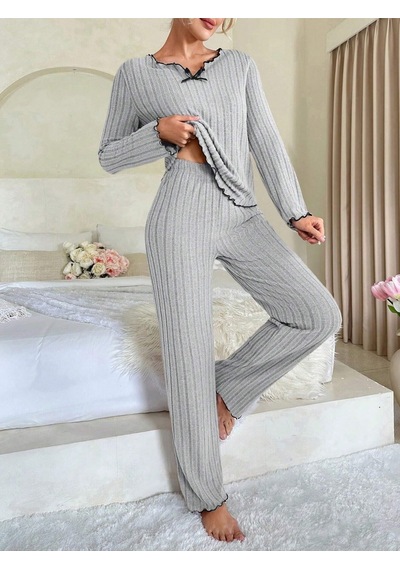 Bella Notte Gri Pamuklu Fiyonk Detaylı Pijama Takımı