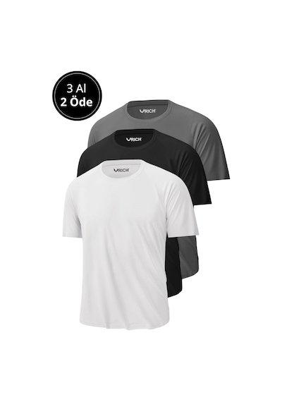 Rich Erkek 3'lü Paket %100 Pamuk Slim Fit Tişört Basic Bisiklet Yaka Kısa Kollu T-shirt Gri