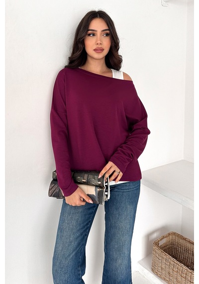 Noa & Noa Kadın Düşük Omuzlu Uzun Kollu Üst Noir Layer bordo