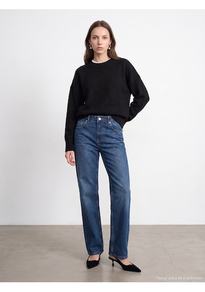 Dilvin 72362 %100 Pamuk Basic Wide Leg Jean Mavi