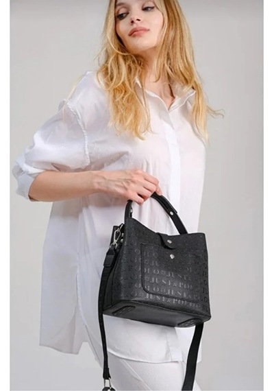 Just Polo Kadın Kabartma Baskılı Lüks El Ve Omuz Çantası Shopper Siyah