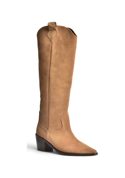 Fox Shoes Z654182361 Vizon Hakiki Deri Süet Kalın Topuklu Kovboy Model Kadın Çizme