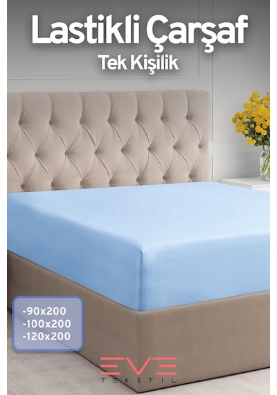 Eve Tekstil %100 Doğal Pamuk Tek Kişilik Rainforce Kumaş Lastikli Çarşaf Ve Yastık Kılıf Set Mavi
