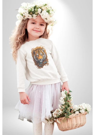 Kaplan Süs Unisex Beyaz Baskılı Sweatshirt Beyaz
