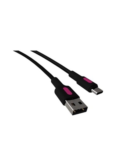Coral Usb A-c Hızlı Şarj Kablosu, Siyah Kablo, Fuşya/siyah Uçlar 150 Cm